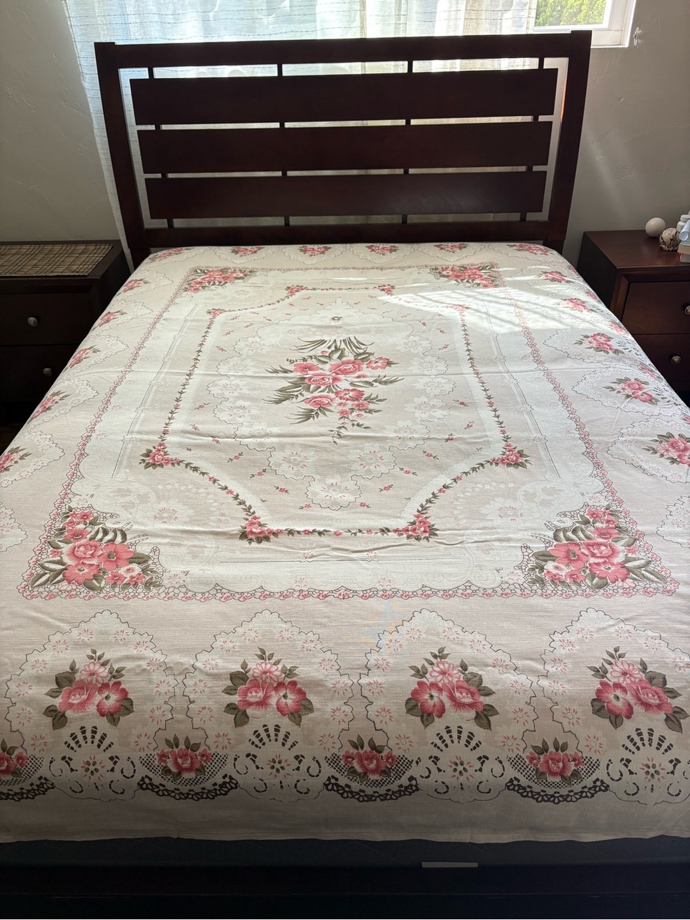 Vintage Cottagecore Queen Bedspread Set – Cotton/Linen Floral with Fringe